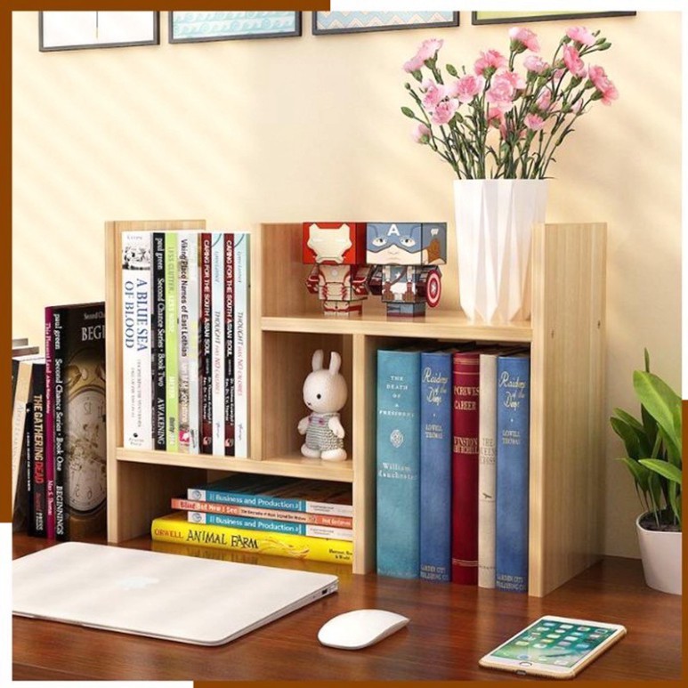 Kệ Sách Gỗ Lắp Ghép Để Bàn Thiết Kế Nhỏ Gọn Sang Trọng, Giá sách Treo Tường Tiết Kiệm Không Gian Chất Liệu Gỗ Lắp Ráp