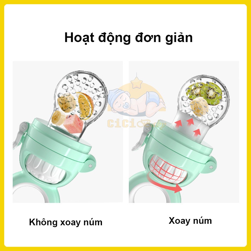 Núm nhai hoa quả, túi tập nhai ăn dặm MISUTA chất liệu Silicon an toàn chống hóc cho bé đầy đủ 3 size từ 4-15 tháng