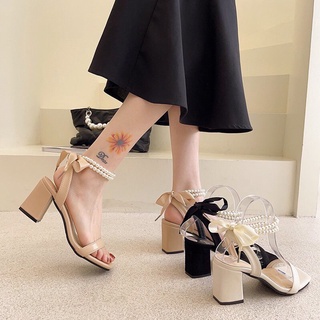 Ảnh thật Video Sandal nữ một quai trơn phối dây cườm nơ sau gót trụ 7p sang chảnh ms S172