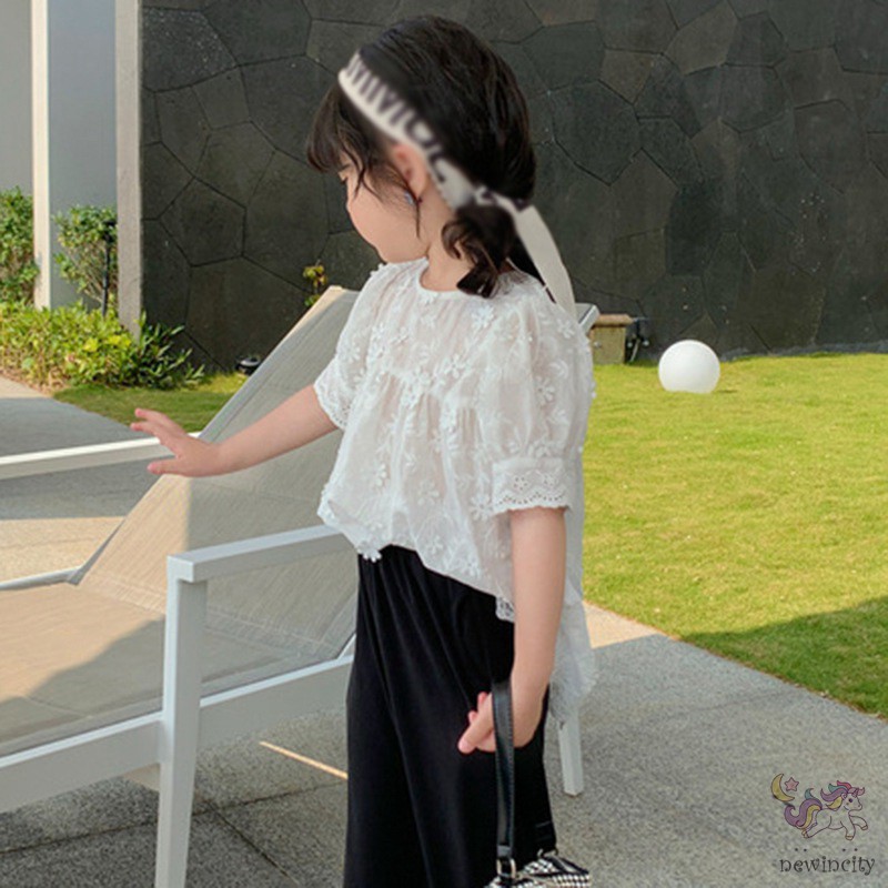 Áo Kiểu Đính Hoa Phong Cách Hàn Quốc Cho Bé Gái