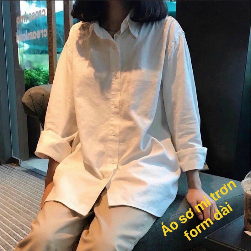 Áo sơ mi trơn form rộng dáng dài vải kate nhật