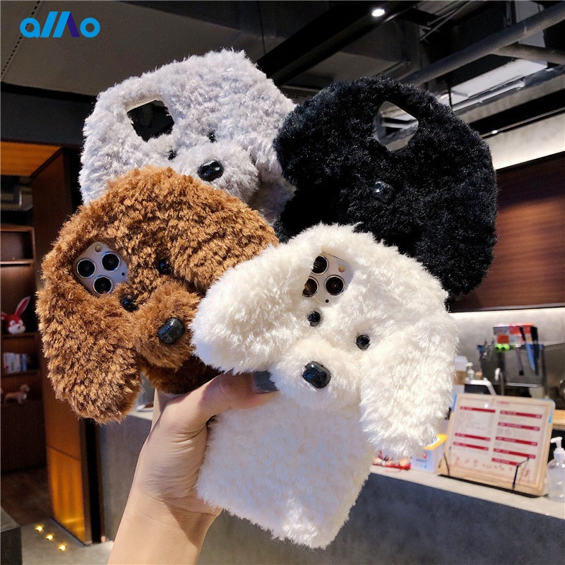 Ốp điện thoại họa tiết cún Teddy phối vải lông đáng yêu cho Vivo Y20 Y20S Y20I Y12S V19