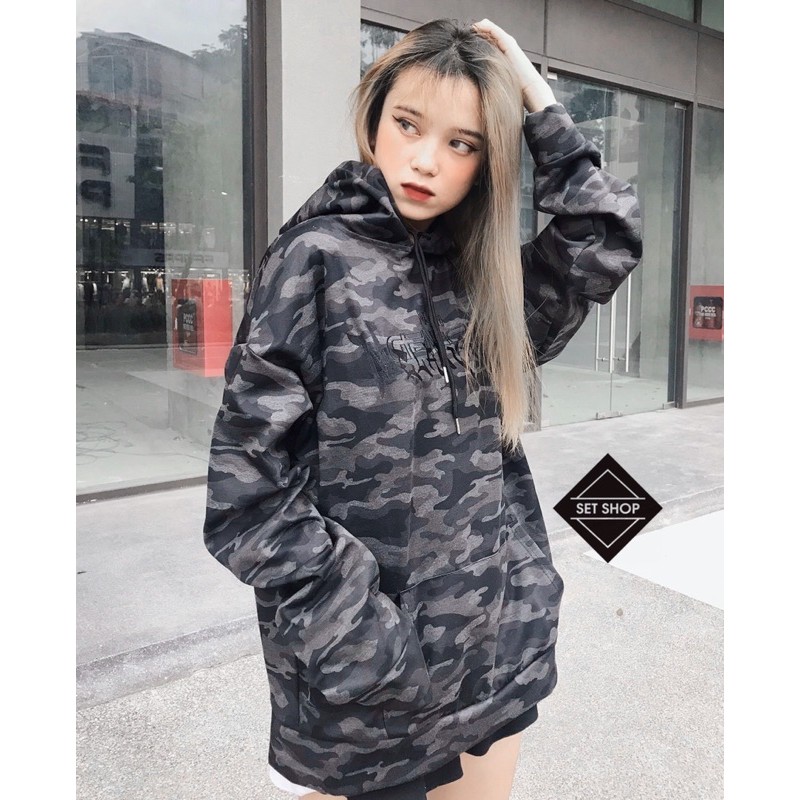 Áo hoodie rằn ri xám đen