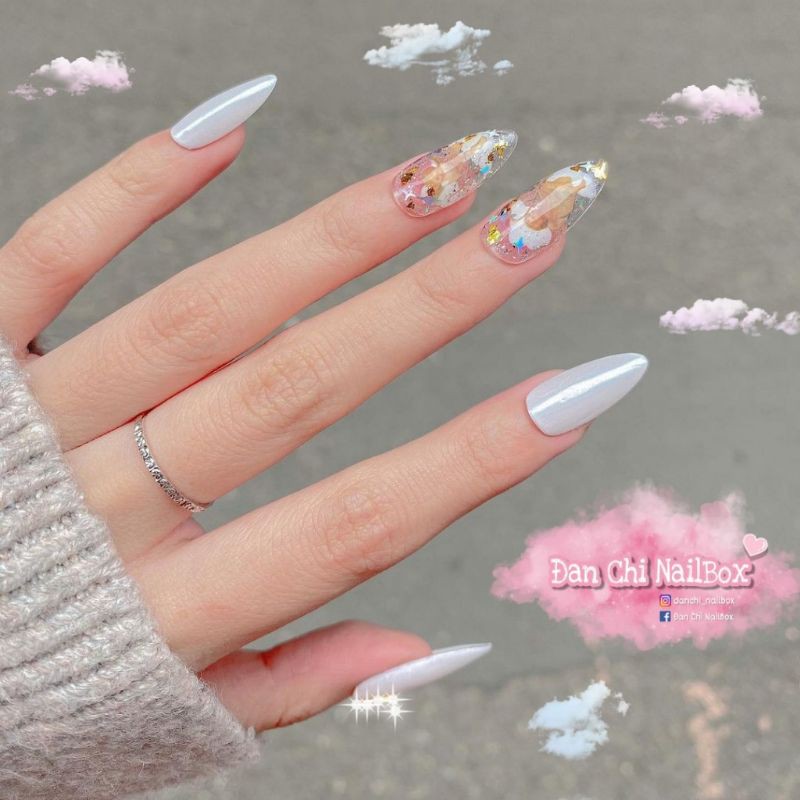 NailBox móng úp thiết kế sẵn Mẫu Trắng Tráng Nhũ Thiên Thần