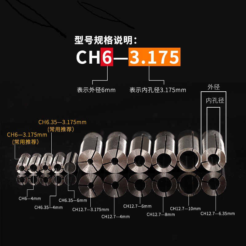 Đầu collet chuyển đổi 6.0-6.35-12.7mm sang 3.175-4.0-6.0-8.0mm