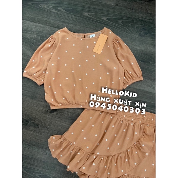 B194 - Bộ áo kèm chân váy chấm bi bé gái