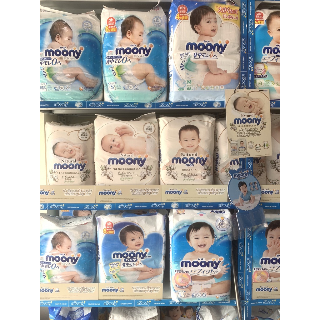 Bỉm Moony Natural Nội Địa Nhật Màu Xanh - Bỉm Moony Dán, Quần Đủ Size Nb96/S90/M68/ L54/ L44/ Xl44