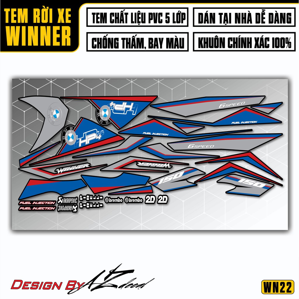Tem Rời Xe Winner 150 Mẫu HP4+ | 2WN22 | Decal Chế Chất Liệu PVC Chống Thấm Nước, Chống Bay Màu