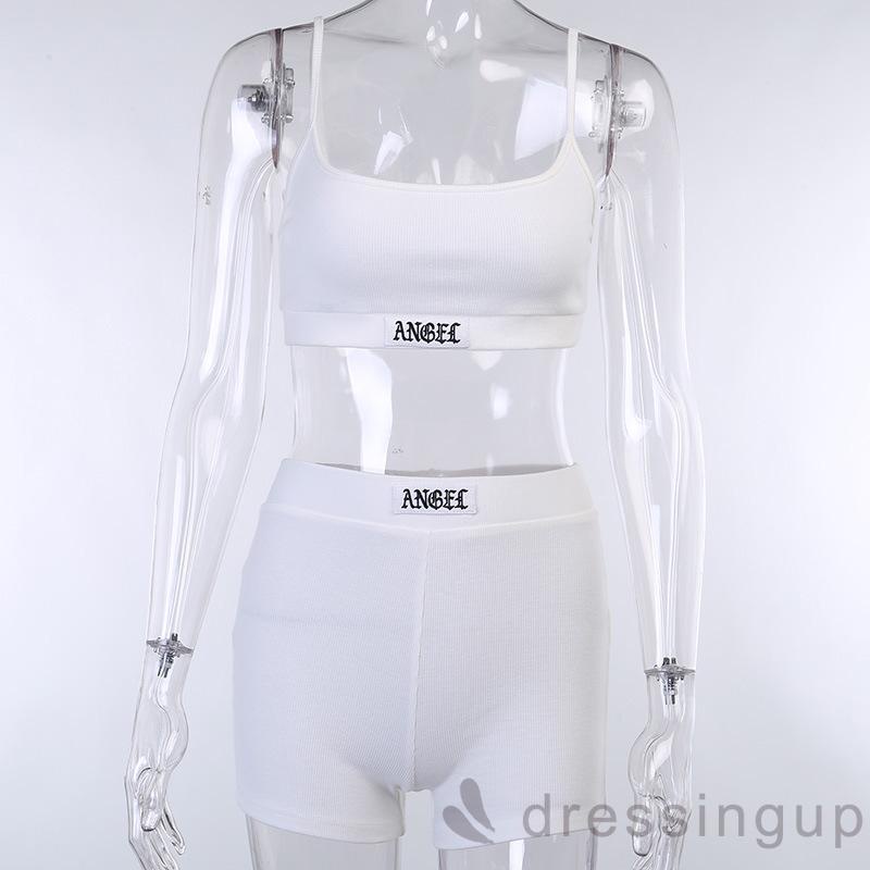 Bộ 2 Món Áo Croptop Hai Dây + Quần Short Lưng Cao Ôm Dáng Thời Trang Mùa Hè Cho Nữ