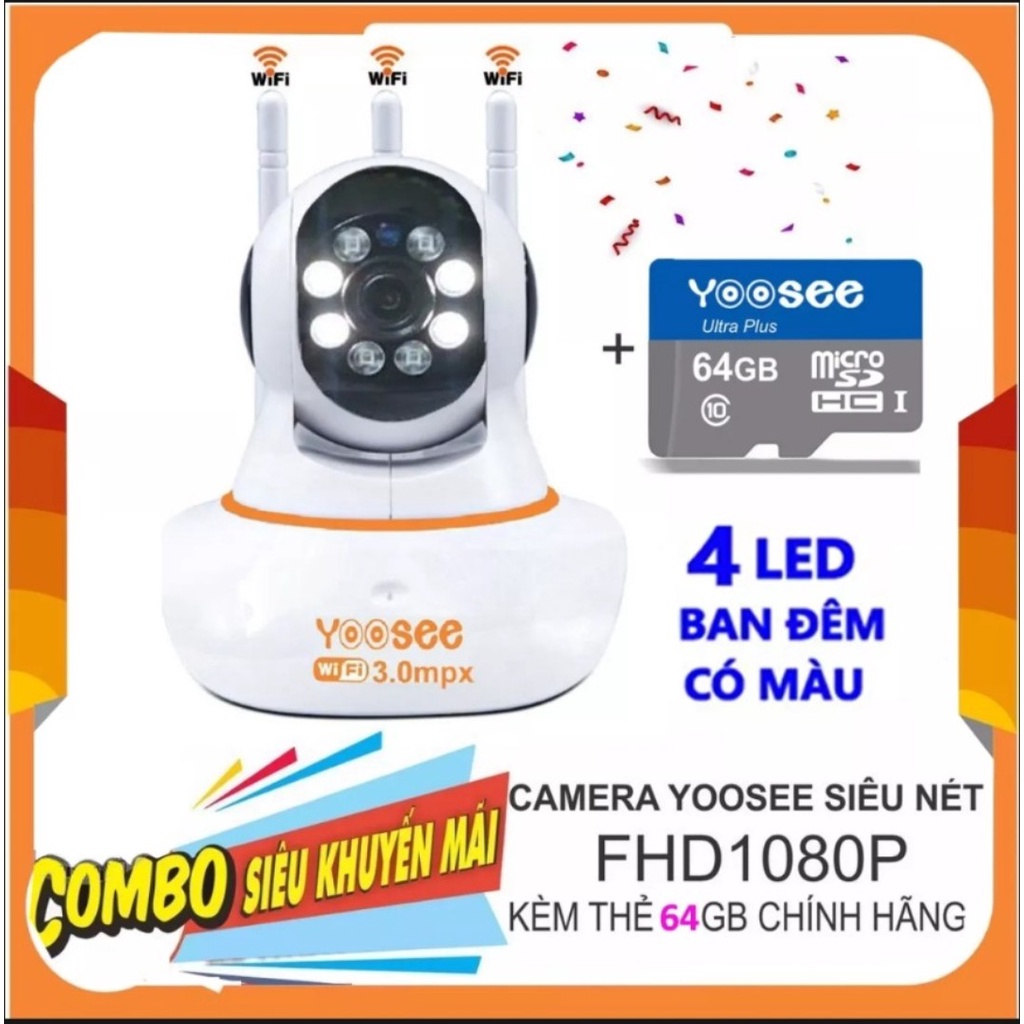 Camera yoosee 3 anten 2.0mp có màu ban đêm, FullHD 1080p, Đàm thoại 2 chiều