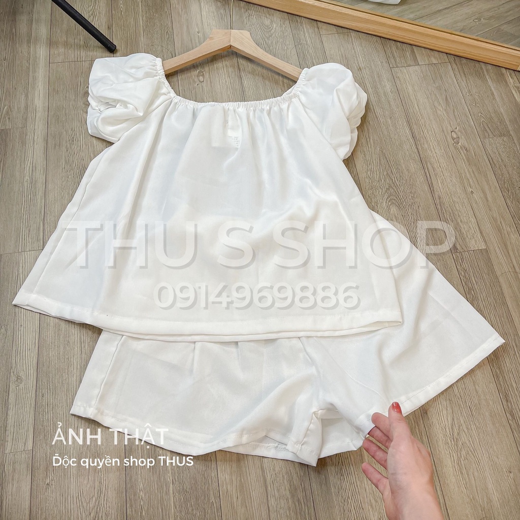 Set Áo Tay Bồng Trễ Vai + Quần Short Đùi BIGSIZE THUS Siêu Dễ Thương Chất Đũi Mát Form Rộng Nhiều Màu Hottrend
