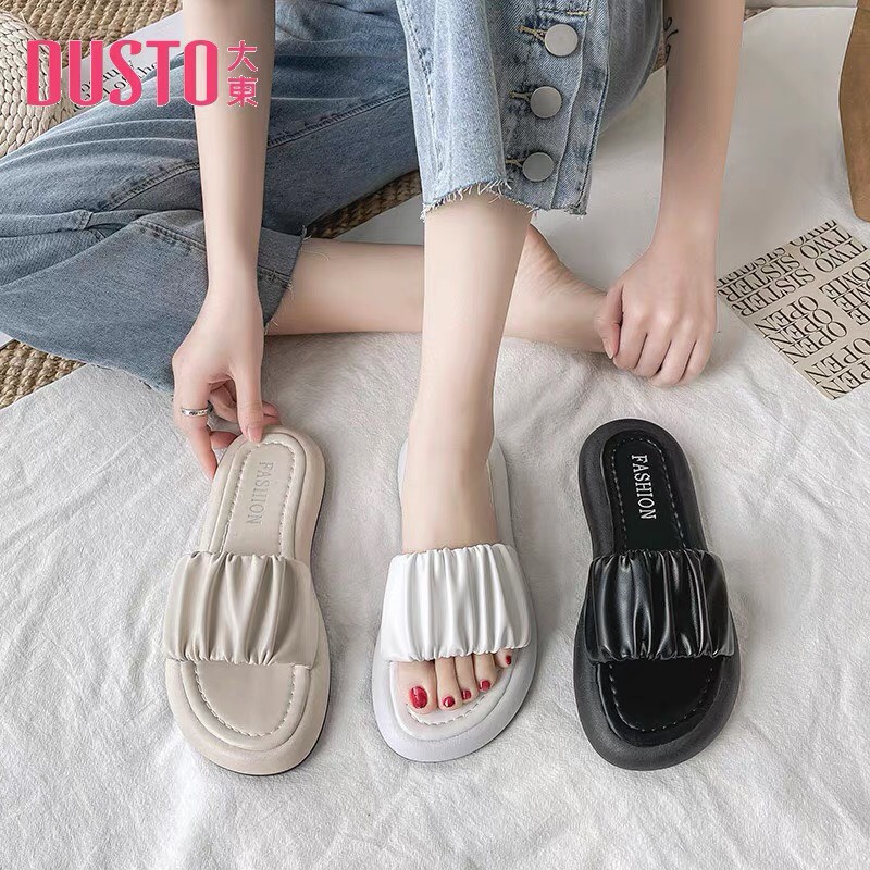 Dép Nữ Quai Ngang Nhún Bèo Độn Đế mã H3
