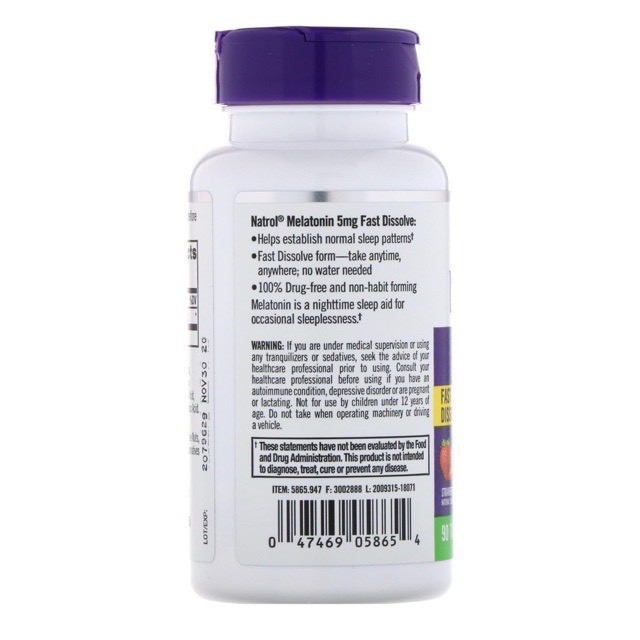 Viên uống Natrol Melatonin 5mg ngủ ngon của Mỹ, 250 viên