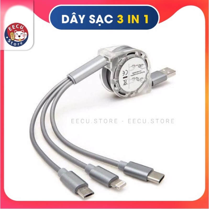 Sạc Dây Rút đầu usb đa năng 3 đầu sạc Tiện lợi - Eecu Store