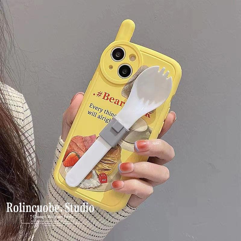 Ốp Điện Thoại In Hình Bánh Mì Sữa Có Giá Đỡ Cho iPhone13 12 11promax 7 / 8plus xs xr