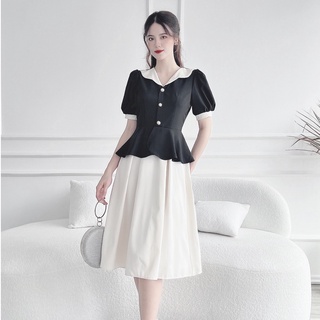 Đầm váy phối 3 cúc cổ điển thanh lịch v1357 begie