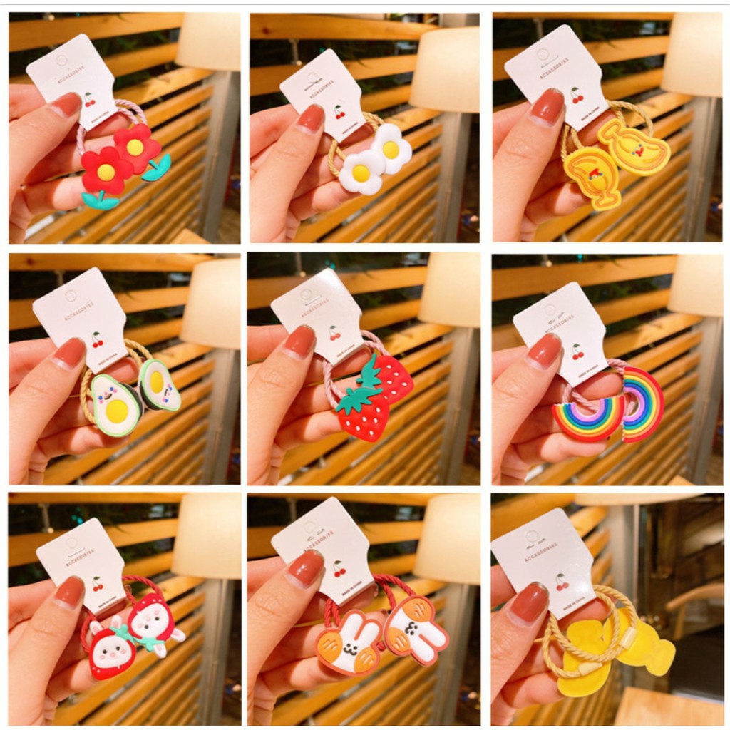 SET 2 CÁI | DÂY BUỘC TÓC HOA QUẢ TRÁI CÂY BẢN TO CHO BÉ YÊU | VIDEO THẬT | SHOP BEECOW