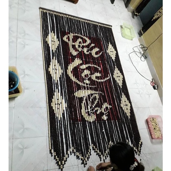 Rèm hạt gỗ bồ đề Phúc Lộc Thọ che phòng thờ, che cửa chính, cửa sổ nhiều kích thước PLT01