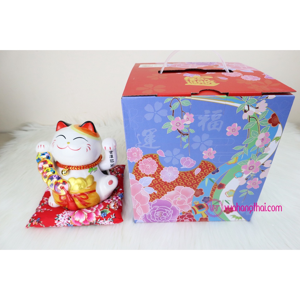 Mèo Thần Tài Vẫy Tay Kim Tiền Vạn Lợi - Gốm Sứ Cao Cấp, Cao 16Cm ,Mang Lại Tài Lộc May Mắn
