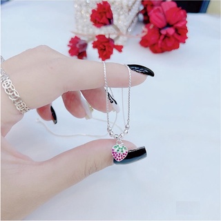 Dây chuyền bạc cho bé gái,nặng 1,5 chỉ, dày dặn, chắc chắn Dây chuyền mèo kitty, hình quả dâu tây cho bé gái 3-10 tuổi