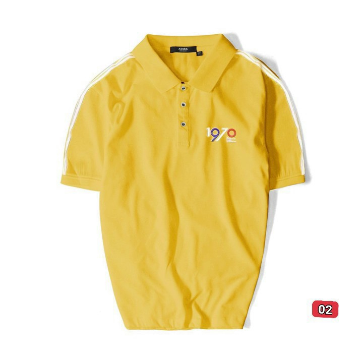 Áo thun nam có cổ tay ngắn thêu 1970 chất vảo thun cotton poly co giãn không nhăn phom suông - ATN50