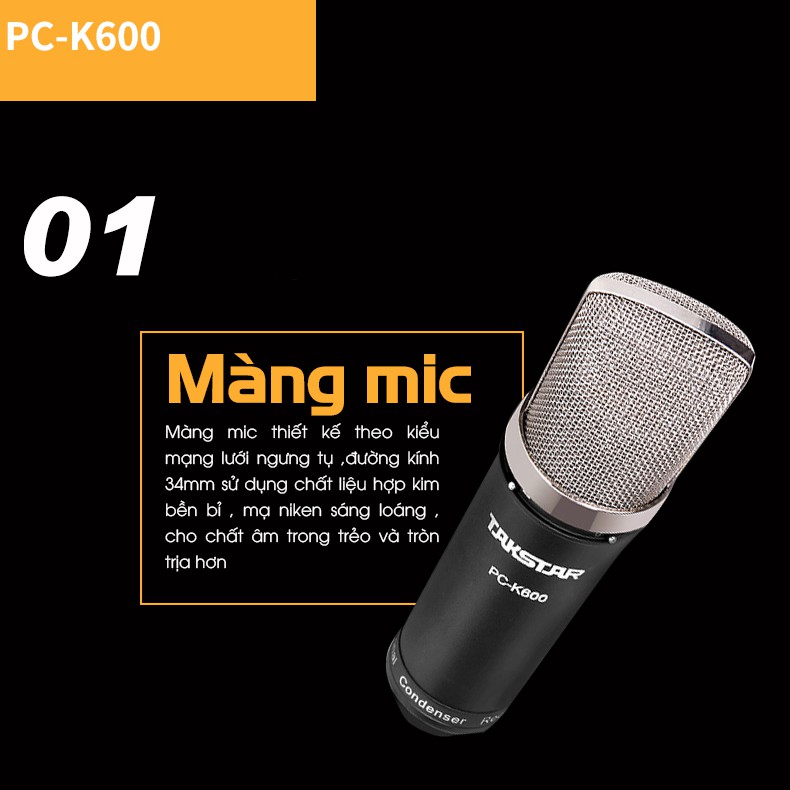 Mic thu âm chuyên nghiệp cao cấp Takstar PC-K600 hát karaoke, livestream, bán hàng