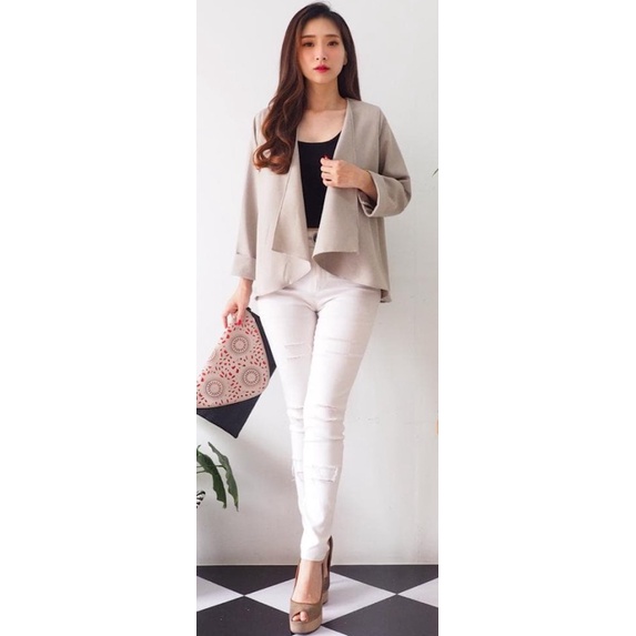 Immi - Áo Khoác cardigan Vải Lanh Phía Trước Mở Rộng Cơ Bản Dành Cho Bạn Nữ (87 L3)