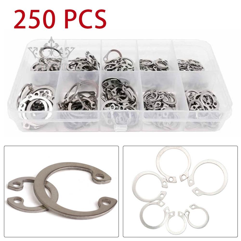 250pc/Set M6-M15 Stainless Steel Shaft Bearing Snap Ring C-Type External Circlip