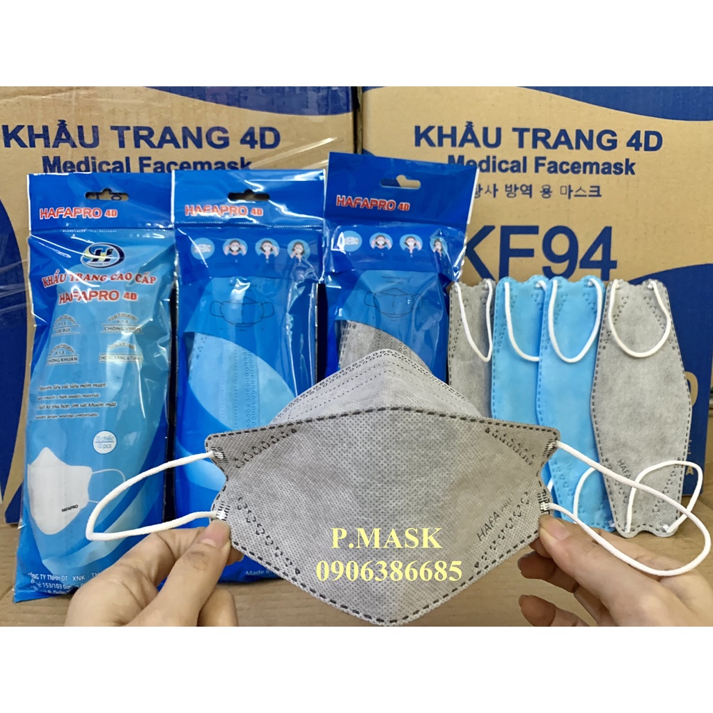 Khẩu trang 4D Hafapro 4 lớp Kháng Khuẩn 10 cái - Khẩu trang Hafapro KF94 set 10 cái