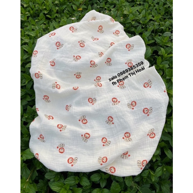 vải xô muslin 2 lớp hình sư tử đỏ mới chất đẹp mềm mịn may khăn tắm bé trai