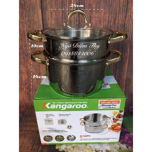 BỘ NỒI XỬNG INOX 24CM KANGAROO HÔNG XÔI, HẤP LUỘC GÀ... 5 ĐÁY CỰC DÀY XỊN!!! GIÁ HÃNG #1250k SALE CÒN #495k