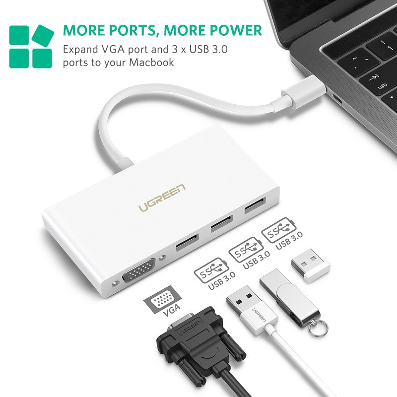 Cáp chuyển USB Type C to VGA, 3*USB 3.0 UGREEN - 40375 Cao Cấp