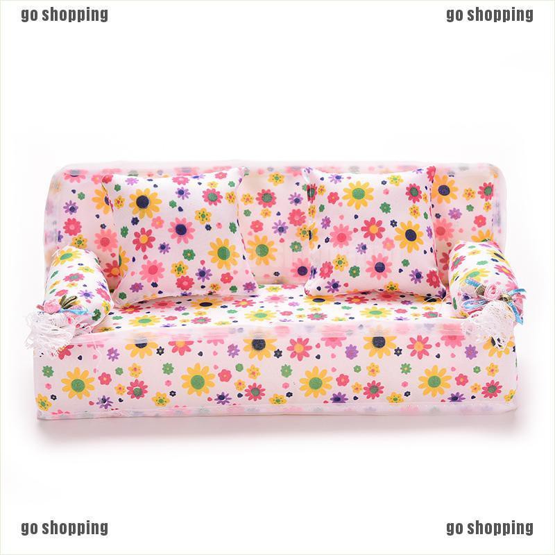 {go shopping}3 Pcs/set Sofa Couch 2 Cushions For Barbies Kids Dollhouse Furniture Printing