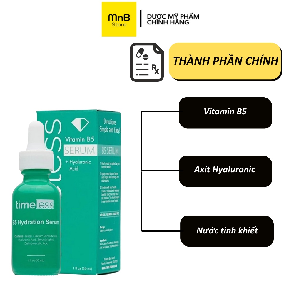 Tinh chất Dưỡng Ẩm Phục Hồi Làm Dịu Da Timeless Vitamin B5 Hydration Hyaluronic Acid Serum 30ml