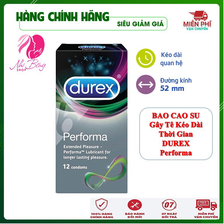 [Dùng Là Phê] Hộp 12 Chiếc Bao Cao Su gây tê kéo dài thời gian Durex Performa Thái Lan