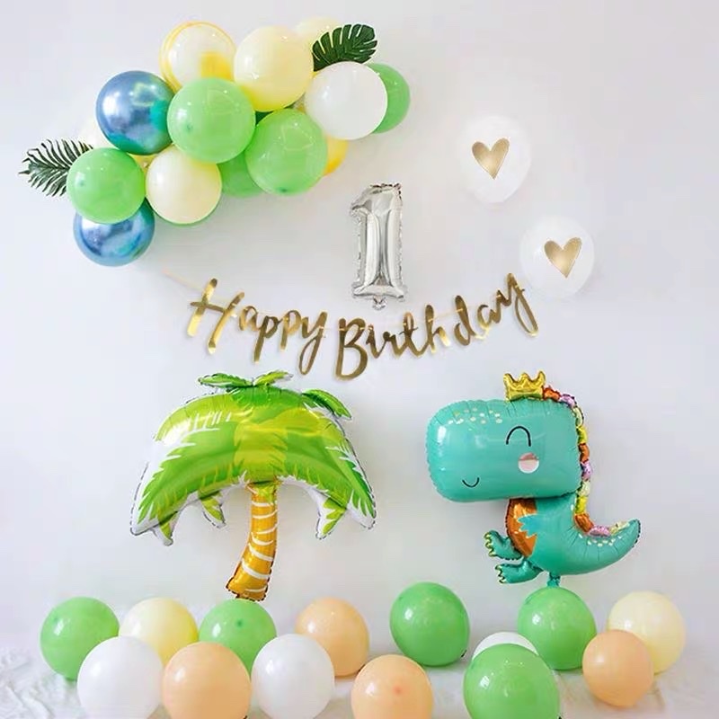 Set Trang trí sinh nhật , set bóng trang trí sinh nhật chủ đề khủng long (Đầy đủ phụ kiện hỗ trợ )