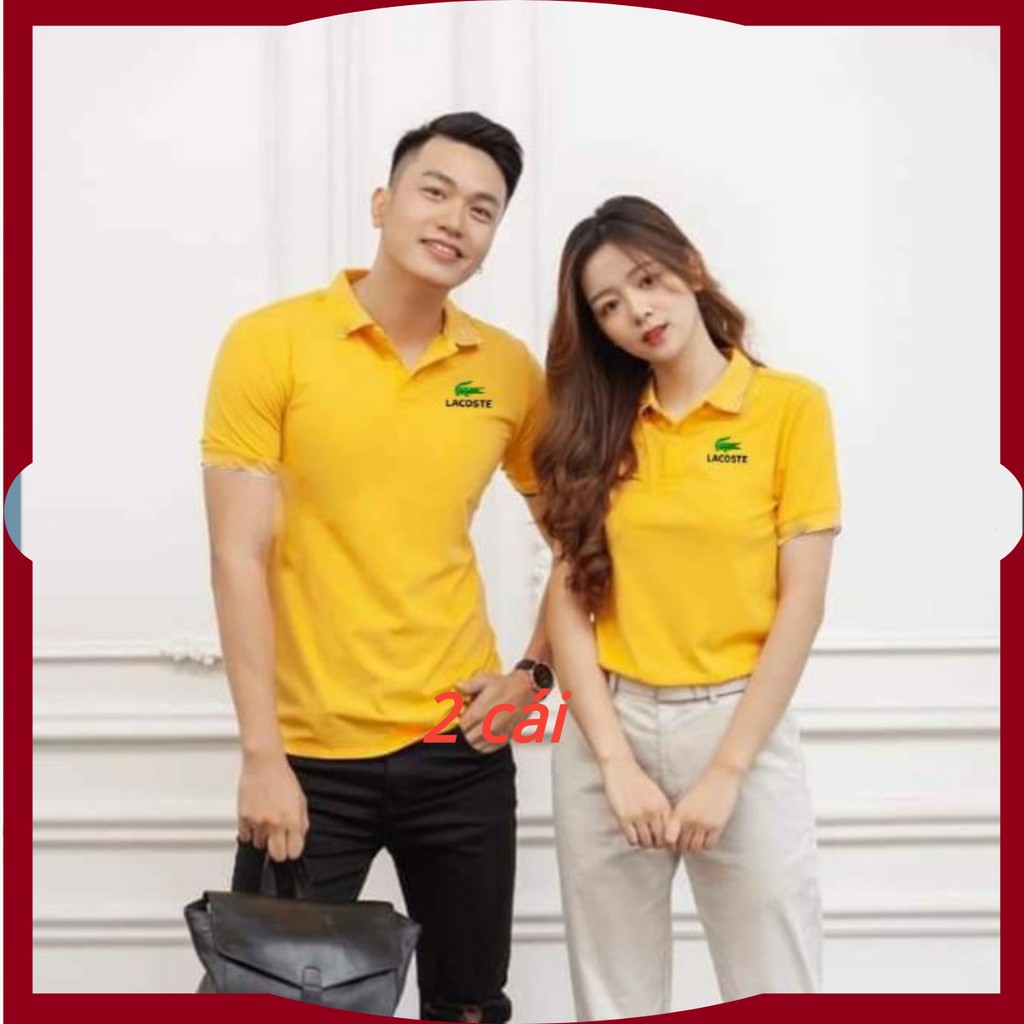 áo đôi màu vàng cổ trụ chất cá sấu