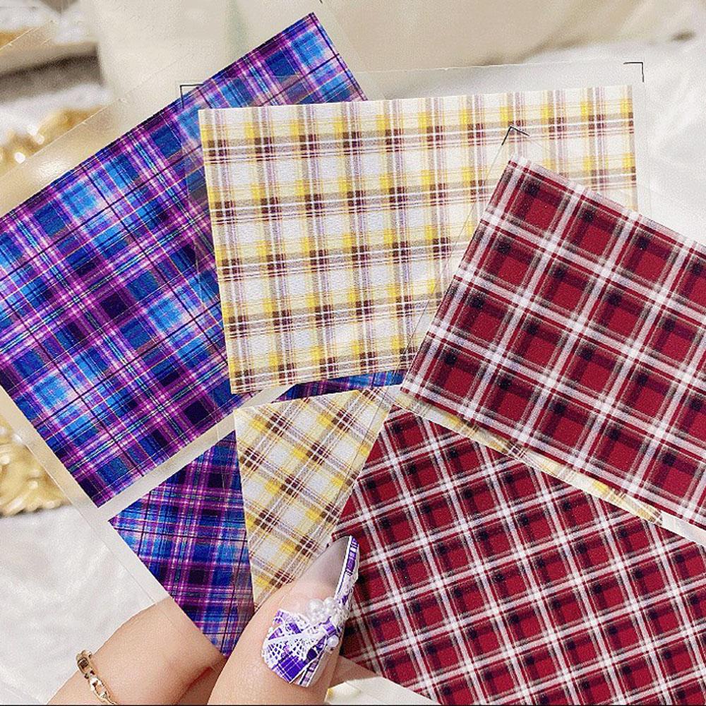 Miếng Dán Lá Nhôm Dập Nổi Họa Tiết Kẻ Sọc 3D Kiểu Nhật Bản Trang Trí Móng Tay Nghệ Thuật DIY