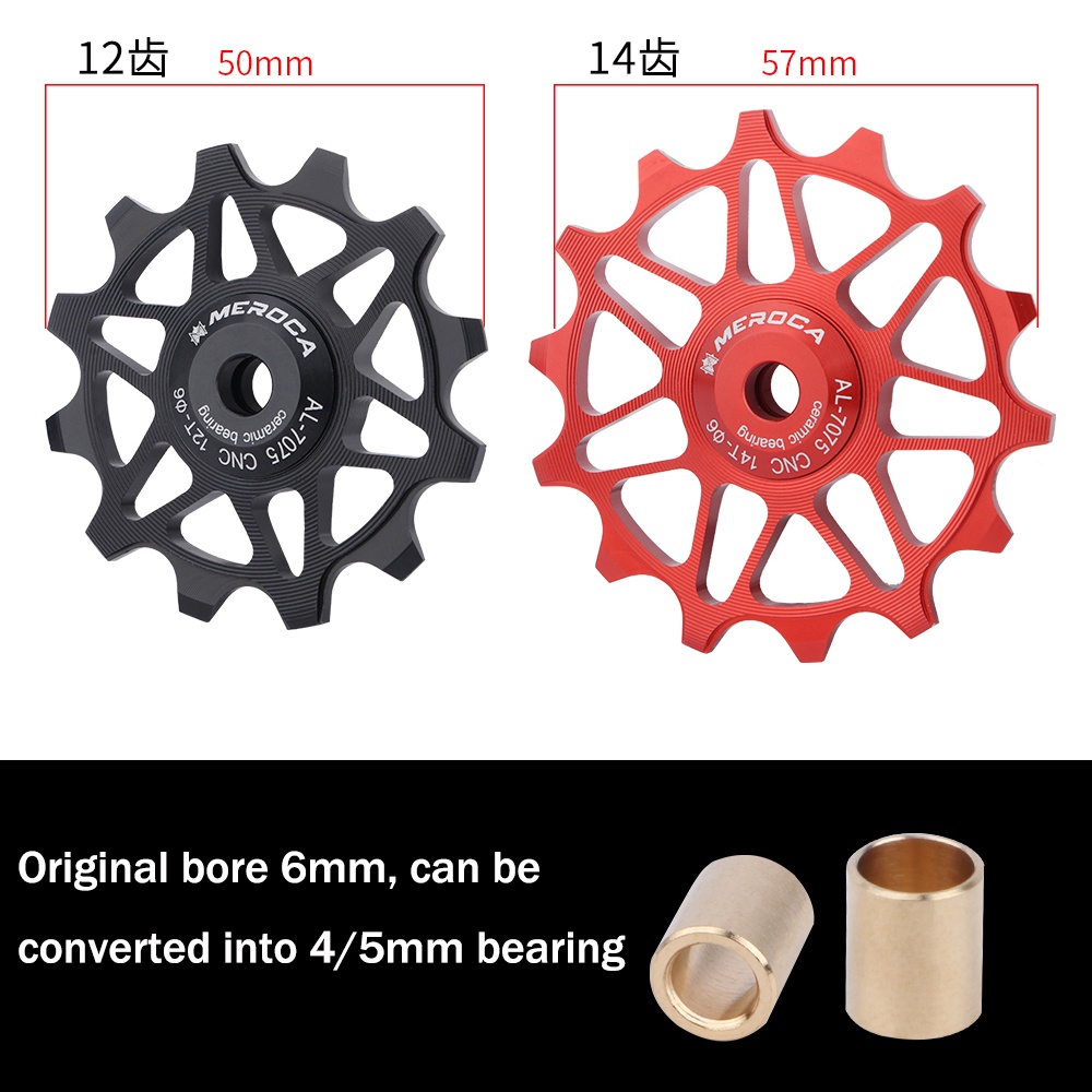 MEROCA Bánh Xe Đua Xe Đạp 12T 14T Ròng Rọc Hợp Kim Nhôm Vòng Bi Gốm Kín Bánh Xe Dẫn Hướng Cùi Đề Sau Xe Đạp Leo Núi Thích Hợp Cho Tốc Độ 8/9/10/11