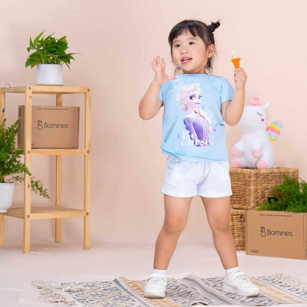 Đồ bộ bé gái hình công chúa Elsa BOMINES, quần ngắn, thun cotton loang màu cho bé 3-10 tuổi, 12- 30kg DBSBGELSAQUANLOANG