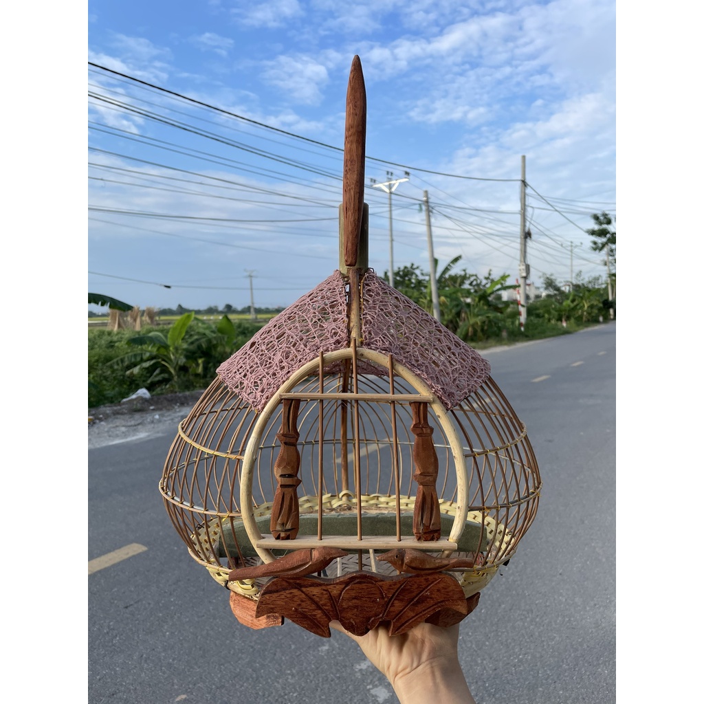 Lồng cu gáy quả đào mây tre đan đầy đủ pk cực đẹp sz36