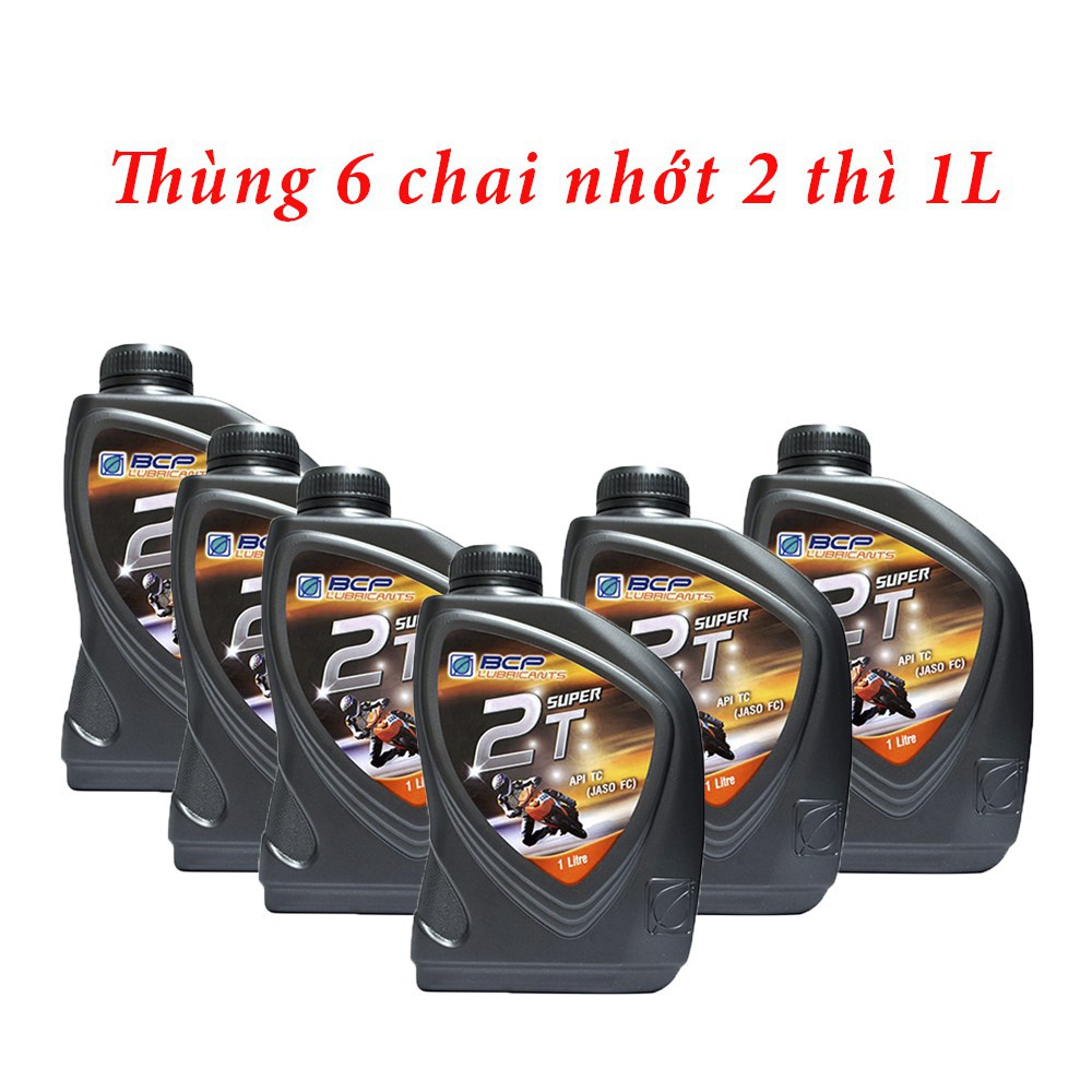 Thùng 6 chai nhớt xe máy 2 thì cao cấp nhập khẩu Thái Lan - BCP SUPER 2T - TC/FD - 1 Lít