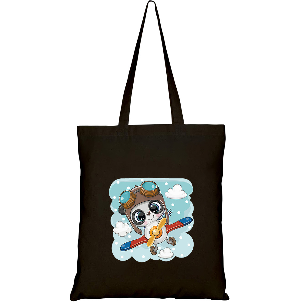 Túi vải tote canvas HTFashion in hình cute cartoon panda flying on HT494