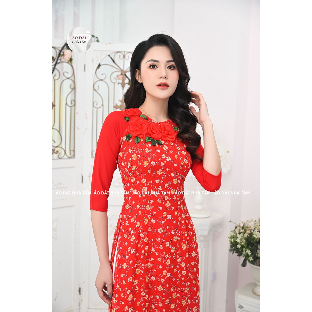 ÁO DÀI HOA NHÍ, ÁO DÀI NHÀ TẤM MÃ 001