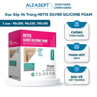 Hộp 10 Miếng Gạc Xốp Vô Trùng HETIS SILVER SILICONE FOAM Ngăn Nước Và Kháng Khuẩn Hiệu Quả
