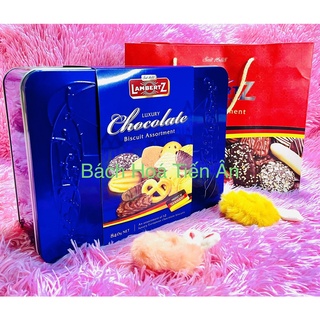 Bánh quy lambertz luxury chocolate biscuit hộp thiếc cao cấp xanh 420g-840g-tết 2024