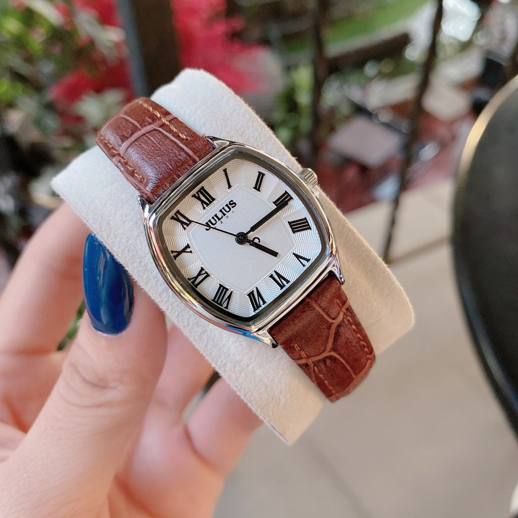 Combo đồng hồ nữ Ja-1242 Julius Hàn Quốc dây thép tặng kèm dây da nâu