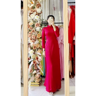 Áo dài lụa - Áo dài cưới đỏ trơn cực dày dặn tay dài sang trọng - có size lớn