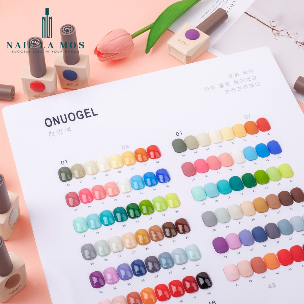Set sơn gel Onuogel chính hãng 48 màu chất đậm đặc, phong cách Hàn Quốc, tặng kèm bảng màu mica