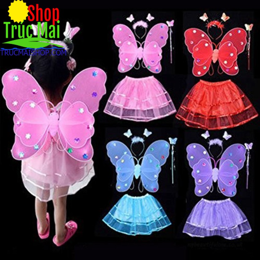 Cánh Thiên Thần Cho Bé - Bộ Váy Cánh Tiên Cánh Bướm Cao Cấp Với Đèn Đi Kèm Dành Cho Bé Từ 1-8 Tuổi